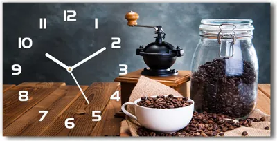 Produktbild von Wanduhr aus Glas – 60x30 cm - Glasbild - Glasuhr - Gehärtetes Glas - weisse-zeiger - Kaffeemühle