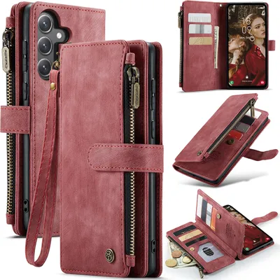 Immagine prodotto di Galaxy S23 FE Case, Flip Pelle Zip Stand Funzione Custodia protettiva per Samsung Galaxy S23 FE Rosso