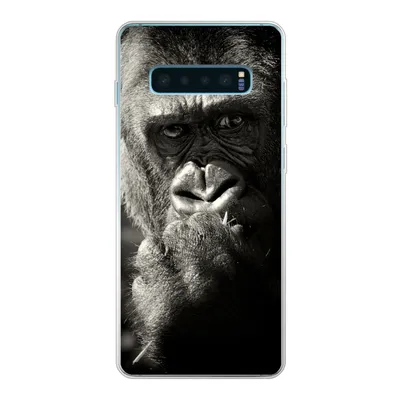 Produktbild von MuchoWow® Handyhülle Schutzhülle Hülle für Samsung Galaxy S10 Lite Gorilla auf schwarzem Hintergrund in Schwarz und Weiß Silikon Softcase Handy Hülle - Schutz