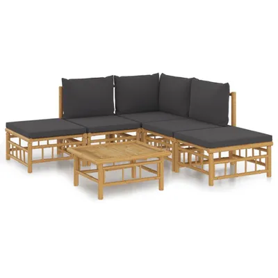 Produktbild von vidaXL 6-tlg. Garten-Lounge-Set mit Dunkelgrauen Kissen Bambus