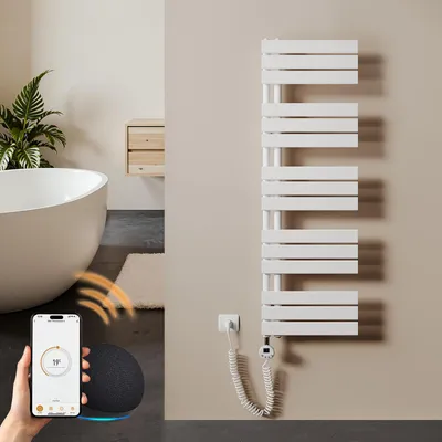 Immagine prodotto di S'AFIELINA 1320x400mm Scaldasalviette elettrico bagno WiFi, termoarredo con termostato, programmabile, LCD, 600 W, asciugamani a basso consumo, bianco