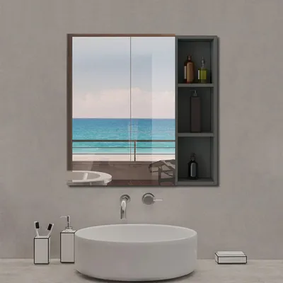 Image de Armoire de Bain avec Miroir 70x40cm et Rangement Latéral 70x20cm - Inclut 4 Étagères au Total,Anthracite