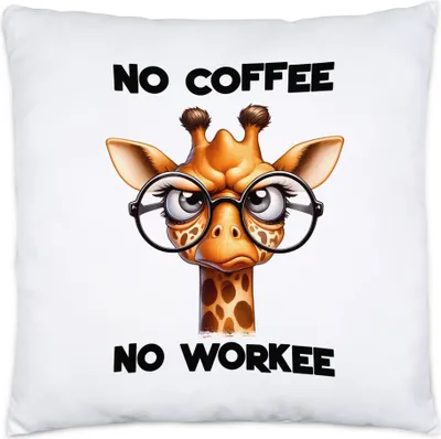 Produktbild von No coffee no workee Kissen Inkl Füllung lustiger Spruch No Coffee Workee Giraffe