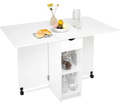 Produktbild von Mobiler Klapptisch mit 1 Schublade und 2 Ablagen, ausziehbar, 72 x 120 x 75 cm, Weiß