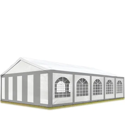 Produktbild von Hochwertiges Zelt Partyzelt 5x10 10x5 m Pavillon 240g/m² PE Plane  Stahlkonstruktion  Inkl. 10 Seitenteile + 2 Giebelteile mit Eingang  grau-weiß
