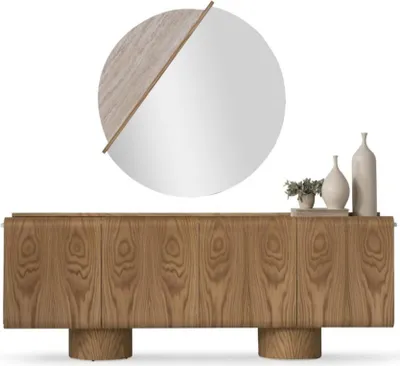 Immagine prodotto di Elegante set da pranzo marrone con credenza e specchio in stile moderno