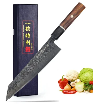 Kiritsuke-Messer 20 cm, japanisch, schwarzer Holzgriff, rotes Gummi
