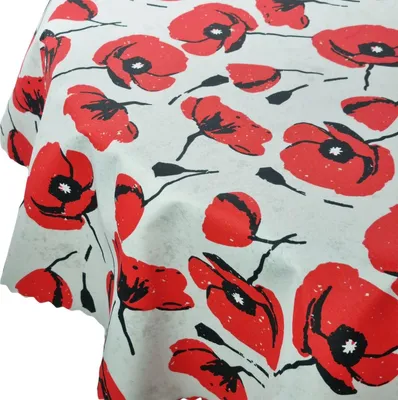 Obrázok produktu pre Obrus Vodotesný záhradný obrus Záhrada Balkón Terasa Červená Sivá Maky OKRÚHLY 120 cm
