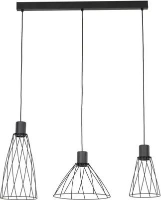 Produktbild von Hängeleuchte Metall H: max. 140 cm Schwarz GU10 3-flammig länglich Retro Käfig Schirm Pendelleuchte