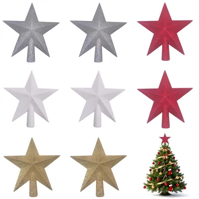8 Mini-Weihnachtsbaumspitzen-Sterne, 4 Farben, 6 cm