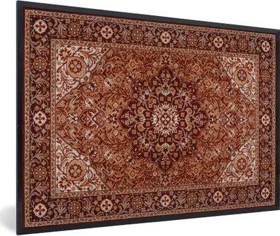 Produktbild von MuchoWow® Gerahmtes Poster Persischer Teppich - Teppich - Mandala - Braun 90x60 cm - Poster mit Schwarzem Bilderrahmen Wandposter Rahmen Foto Bilder - Fotorahmen - Foto-Plakat