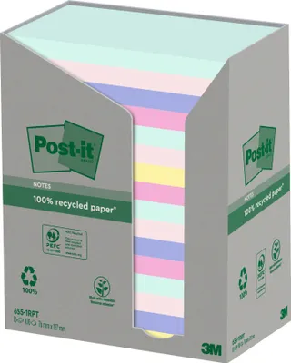 Zdjęcie produktu dla Post-it 655-1RPTN Post-it Haftnotizen Recycling Notes, 127 x 76 mm, farbig