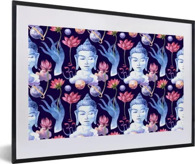 Produktbild von MuchoWow® MuchoWow® Gerahmtes Poster Buddha - Kopf - Blau 60x40 cm - Poster mit zchwarzem Bilderrahmen - Schlafzimmer - Plakat in Rahmen - Drucken