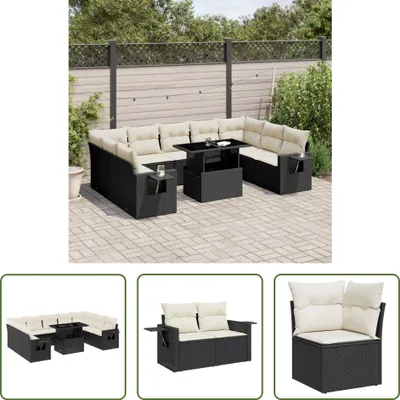Produktbild von The Living Store 10-tlg. Garten-Sofagarnitur mit Kissen Schwarz Poly Rattan