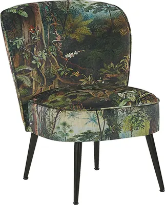 Produktbild von BELIANI Sessel Dunkelgrün Polsterbezug Kiefernholz Sperrholz mit Dschungel-Muster ohne Armlehnen Wohnzimmer Schlafzimmer Retro Stil