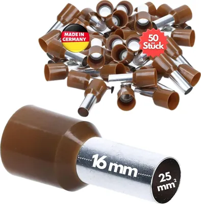 Produktbild von 50 Stück Kalitec AE2516BR Aderendhülsen isoliert 25mm² 16mm lang braun I  Germany I Industriequalität