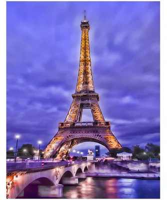 Immagine prodotto di Set per il Diamond Painting 5D, Torre Eiffel di Parigi, 40x50 cm, con diamanti quadrati, sfondo viola