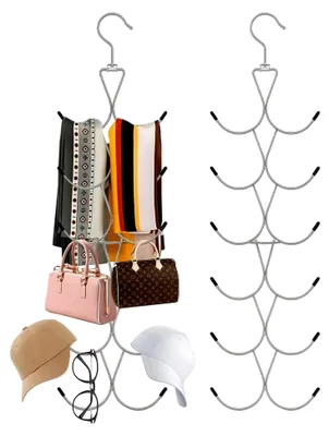 Produktbild von Zweiteiliges, Handtaschen Aufbewahrung - KrawattenbüGel - Schalhalter - Klappbares Design Mit 12 Haken zur Platzsparenden Aufbewahrung Von Krawatten, Schals,GüRteln und Anderen Accessoires