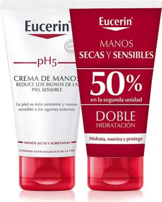 Two tubes of Eucerin hand cream are shown side-by-side against a white background.