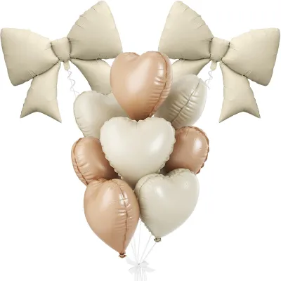 Productafbeelding van Hartvormige folieballonnen met lint - set van 10 stuks - decoratie voor feestjes - wit