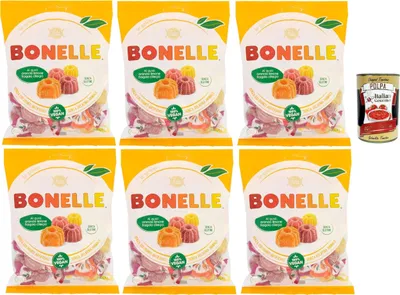 Produktbild von Bonelle Gelées ai gusti Arancia, Limone, Fragola, Mora, nach Orange, Zitrone, Erdbeere und Brünette Geschmack frucht bonbons, lollies Süßigkeiten ,6x 175 g + Italian Gourmet polpa 400g