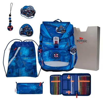Produktbild von ErgoFlex Superlight Schulranzenset 5-teilig Turbo Speed blau
