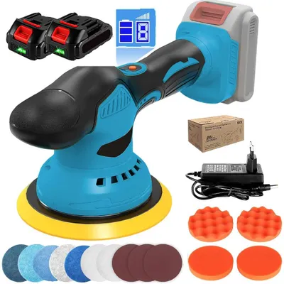 Produktbild von Kabellose Autopoliermaschine - Elektrische Polier- und Wachsmaschine - 2800–5500 U/min - 8 Geschwindigkeiten - Geräuscharm - Blau