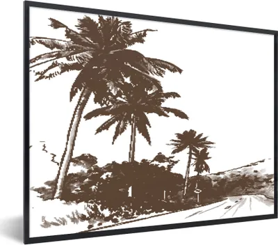 Produktbild von MuchoWow® MuchoWow® Gerahmtes Poster Strand - Palme - Schwarz - Weiß 40x30 cm - Poster mit zchwarzem Bilderrahmen - Kunstposter - Wanddekorationen