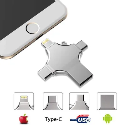 Obrázek produktu pro Externí úložiště pro iPhone, USB flash disk 32/64/128 GB, 4 v 1 USB paměťový disk - USB flash disk USB 2.0, stříbrná barva (32 GB)