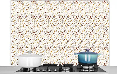 Obrázek produktu pro KitchenYeah® Splashback kitchen - Kuchyňský splashback - Ochrana stěny sporáku a dřezu - Terazzo - Textura - Vzor 120x80 - Alu-Dibond (alternativa ke skleněnému splashbacku) - Tepelně odolný - Splashbacky na sporák - Kuchyňské splashbacky