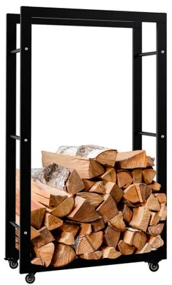 Zdjęcie produktu dla Stojak drewniany Keri z kółkami 25x60x100, czarny metal