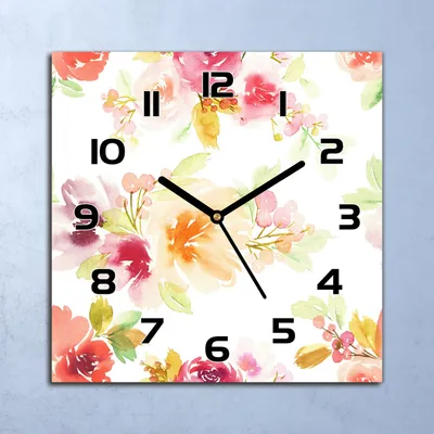 Produktbild von Wanduhr Echt-Glas-Küchenuhr Vintage Blumen Quarz Lautlos 30x30 Deko Bilder