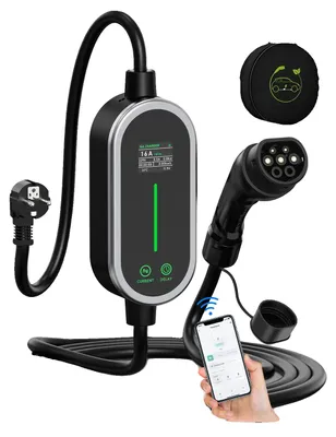 Obrázok produktu pre Prenosný EV nabíjač, inteligentné ovládanie, nastaviteľný prúd, modrý