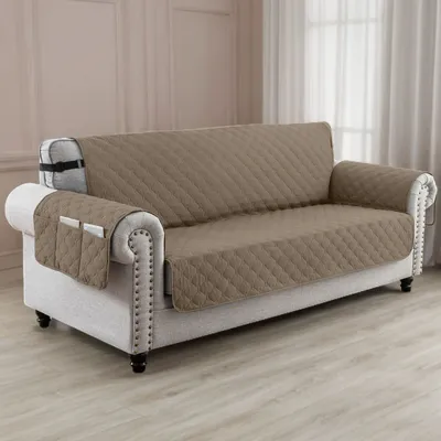 Produktbild von Wasserdichte Sofabezug Rutschfest Sofa Schoner Seitentasche Couch Bezug Schutz für Haustiere, Katzen, Hunde, Spielende Kinder Taupe