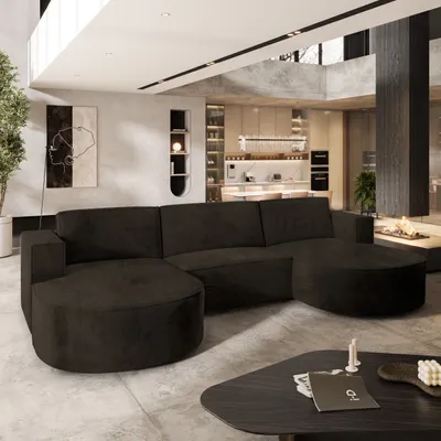 Produktbild von Masseno Ecksofa VEZZO M mit Schlaffunktion U-Form, Sofa mit Bettkasten, Wohnzimmersofa, Couch, Soffa, Bettsofa, Couchgarnitur- Braun, MONOLITH 29