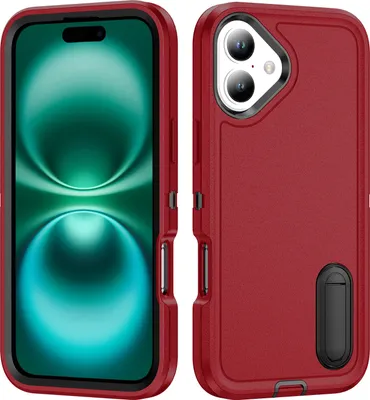 Produktbild von Hülle für iPhone 16 Plus Hybrid Dreilagige Robust Stoßfest Schwerlast Schutzhülle mit Ständer Rot