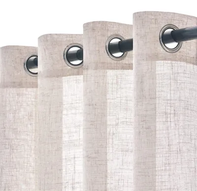 2er-Set transparente Leinenvorhänge mit Ösen, 140x215 cm, weiß