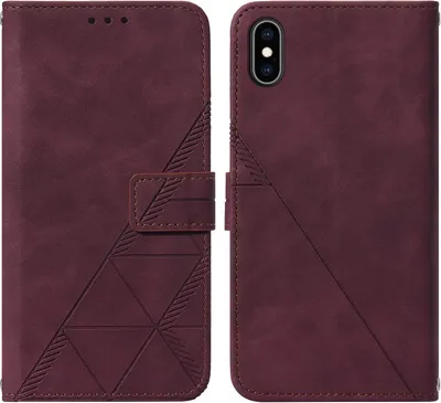 Produktbild von iPhone XS Hülle, Schlank Prägung Flip Leder Kartenfächer Schutzhülle mit Ständer für iPhone X / iPhone XS Rot