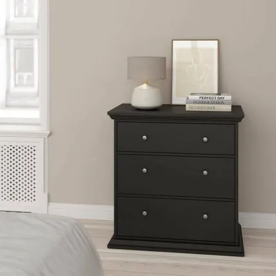Image de Domeng - Commode, 86x52x88h cm Noir, 3 Tiroirs