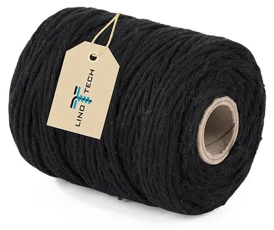 Produktbild von Linotech Makramee Garn Schwarz 3mm 100m Baumwolle