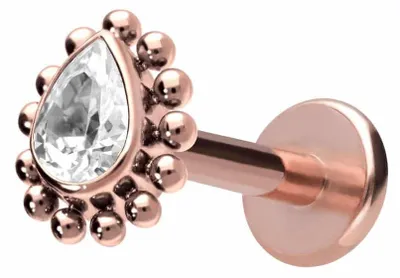Produktbild von Ohrpiercing, Nasenpiercing Titan Labret mit Innengewinde KRISTALLTROPFEN + KUGELN RoséGold Stablänge: 10mm | Stabstärke: 1,2mm