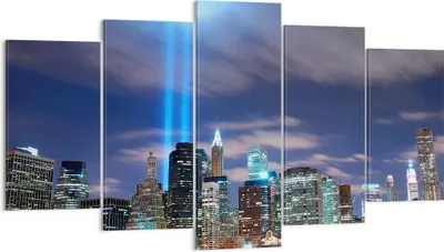 Produktbild von Bild auf Leinwand - Leinwandbild - Wolkenkratzer Lichter Ansicht - 160x85cm - Wand Bild - Wanddeko - Leinwanddruck - Bilder - Kunstdruck - Wanddekoration - Leinwand bilder - Wandkunst - EA160x85-0220