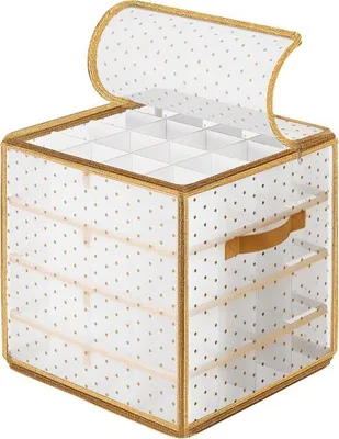 Produktbild von Famanu Aufbewahrungsbox für Weihnachtskugeln, 64 Fächer à 7,6 cm, herausnehmbare Boxen, 33,5 x 33,5 x 34 cm, sandgold