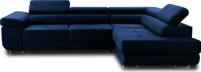 Image de Best Mobilier Pablo - canapé d'angle droit - 5 places - convertible avec coffre et têtières réglables - en velours , Bleu nuit