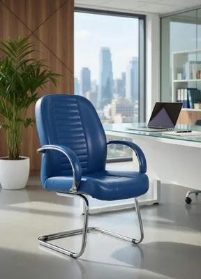 Immagine prodotto di Poltrona da ufficio blu con elegante struttura cromata e comoda seduta
