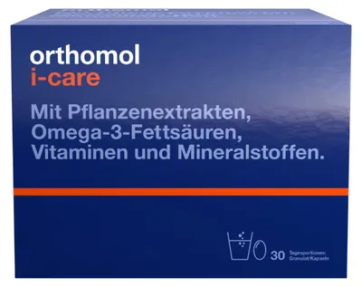 Produktbild von Orthomol i-CAre - Nahrungsergänzungsmittel mit Pflanzenextrakten, Omega-3-Fettsäuren, Vitaminen und Mineralstoffen - Granulat/Kapseln, 30 St. Tagesportionen