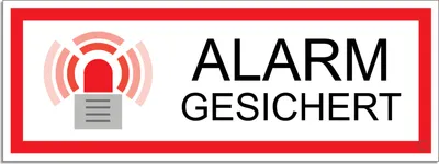 Produktbild von Schild Alarm gesichert | Material Aluminium | wetterfester Mehrfarbdruck | 175 x 65 mm |selbstklebend