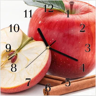 Produktbild von Wanduhr aus Glas mit Motiv Apfel mit Zimt- 30 x 30 cm - inkl. Aufhängesystem