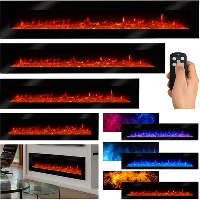 Produktbild von My-goodbuy24 Wandkamin Luna, LED Farbwechsel, 180x46x12,2 cm, Schwarz, Metall & Glas, realistischer Holzfeuereffekt, 900/1800 Watt Heizleistung, stromsparend