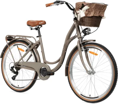 Produktbild von Goetze Mood 26 Zoll City Bike, 17 Zoll Tiefeinsteiger, 6-Gang Shimano Tourney, V-Bremse, LED-Beleuchtung, Gepäckträger, Korb mit Bezug
